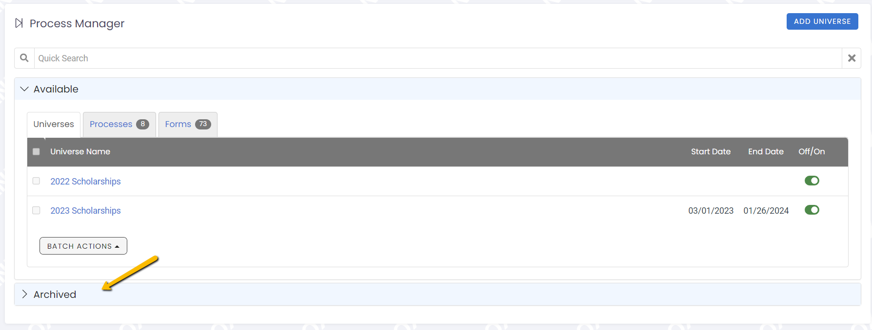 archived drop-down