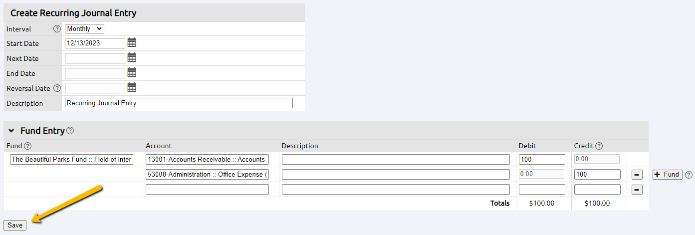 create recurring journal entry page