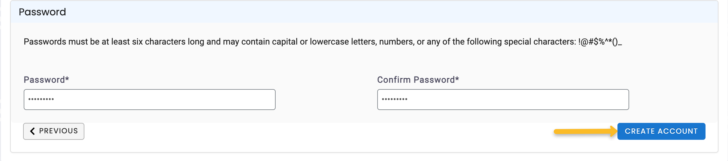 create account button