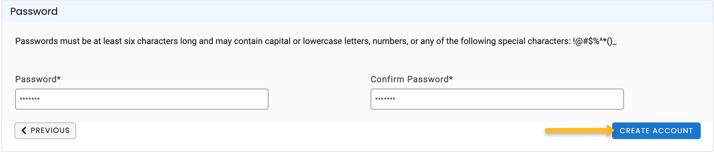 create account button