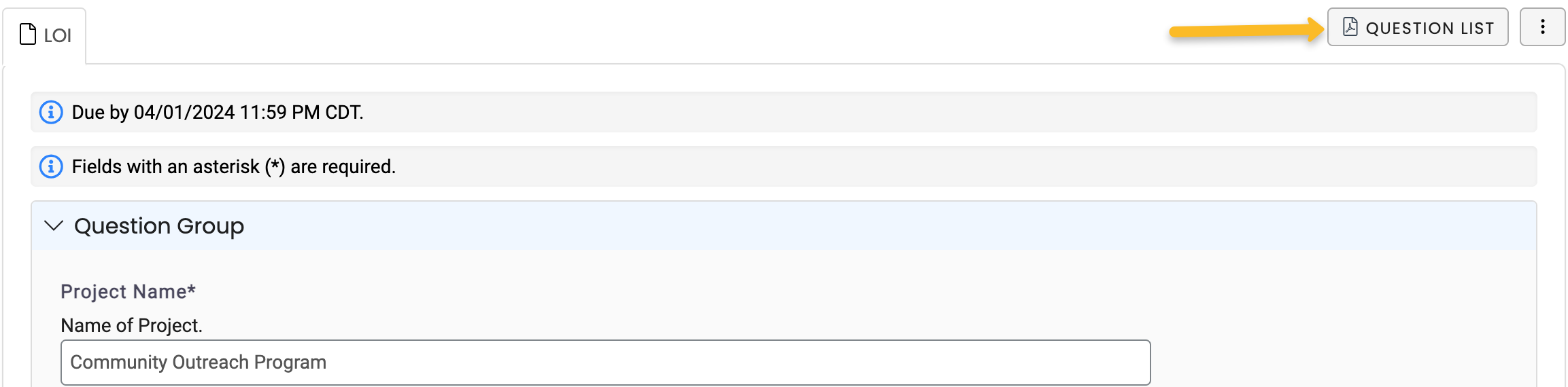 question list button
