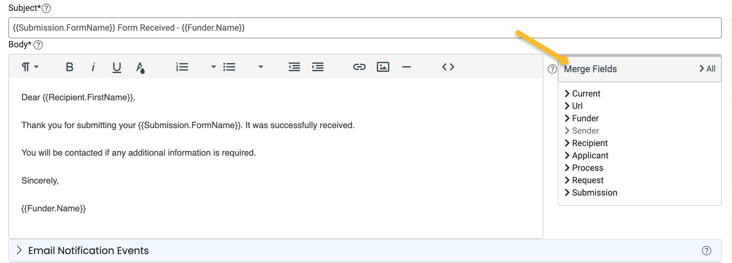 Universal Application Merge Fields in Email Templates Foundant