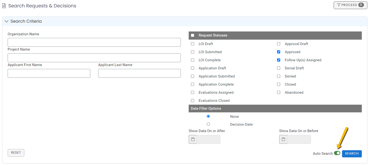 auto search toggle