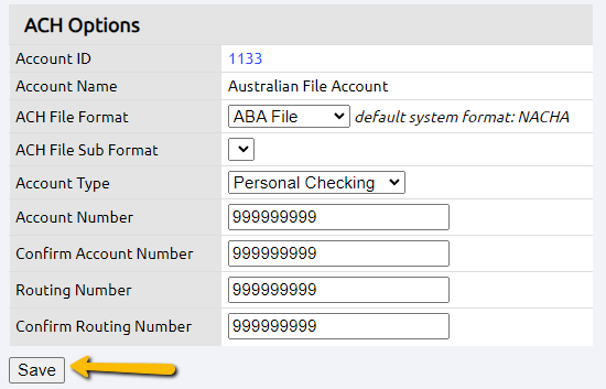 ACH options page