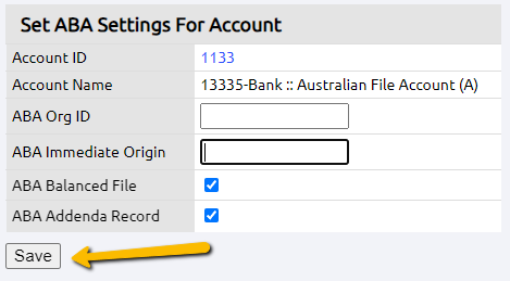 ABA settings page