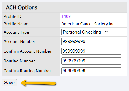 ACH options page