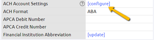 ACH account settings configure button
