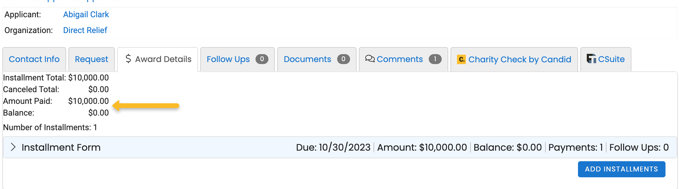 amount paid and balance