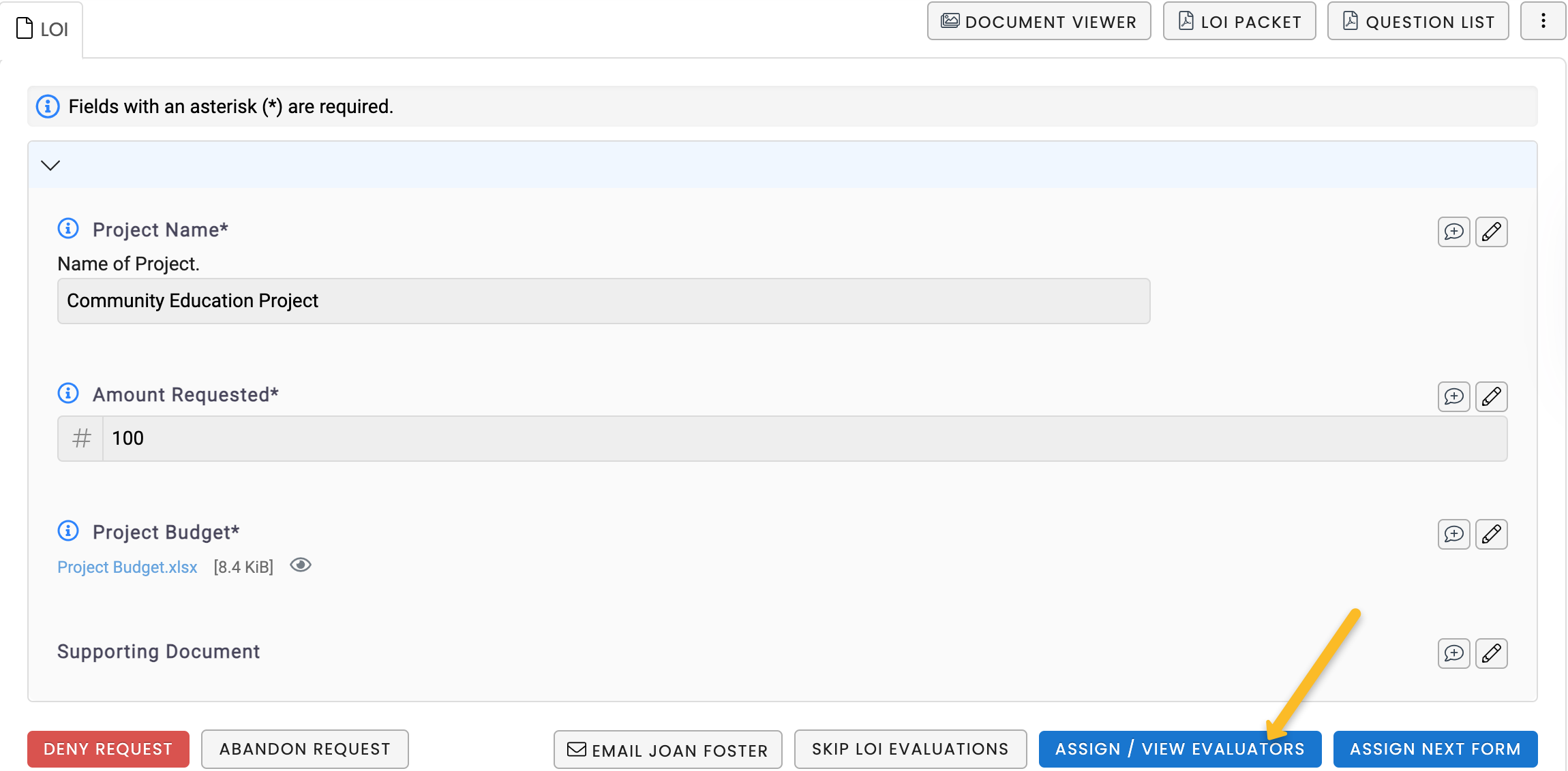 assign/view evaluators button