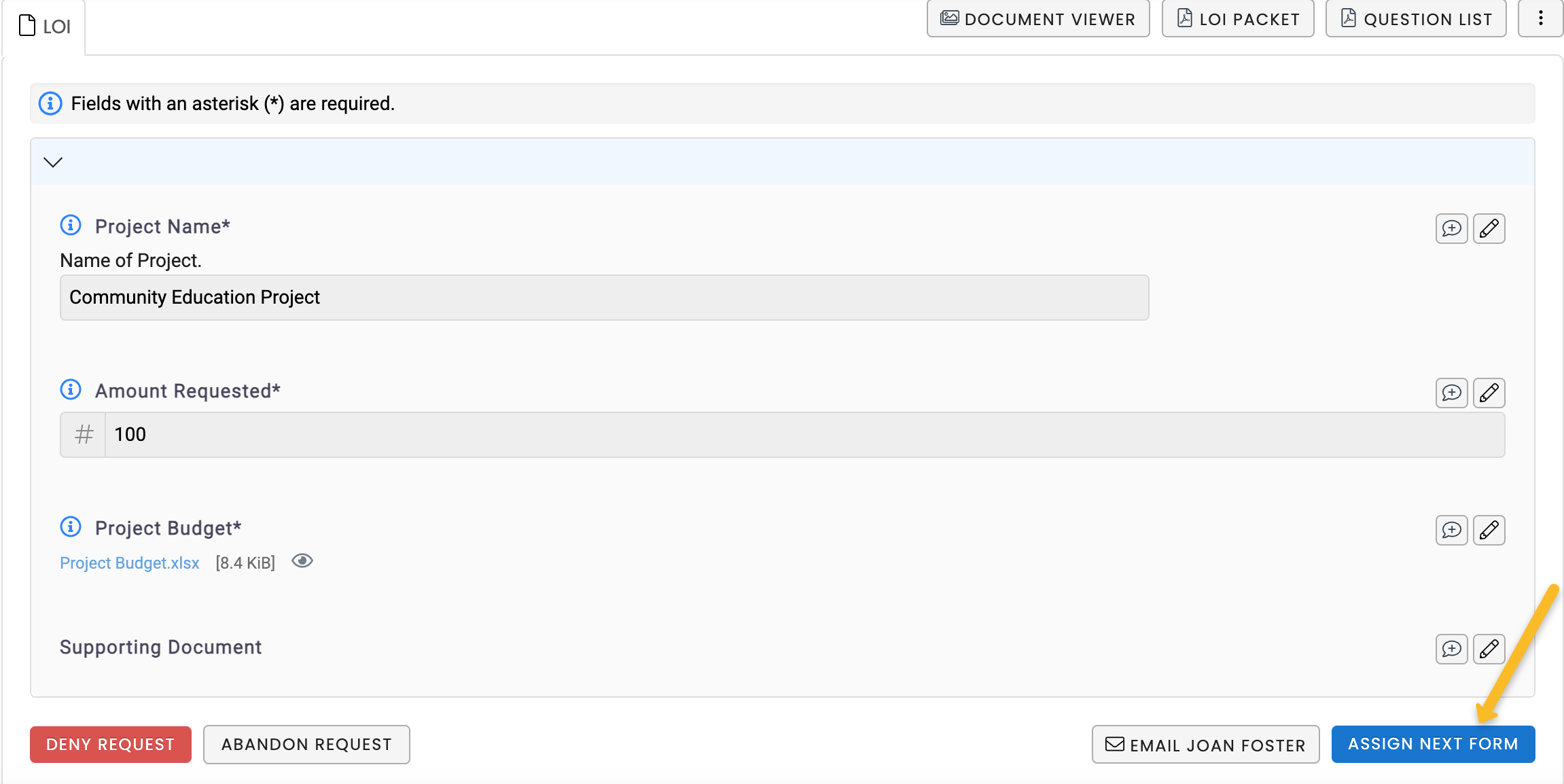 assign next form button