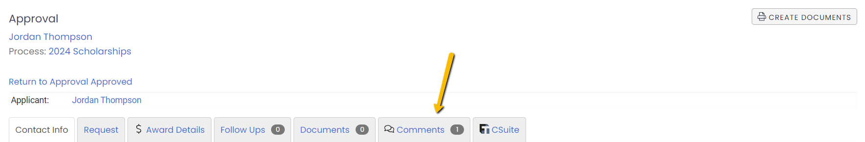 comments tab