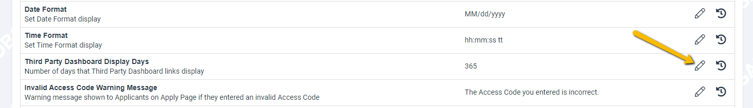 third party dashboard display days setting edit button