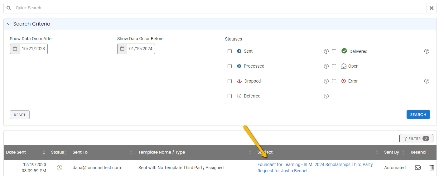 email history page