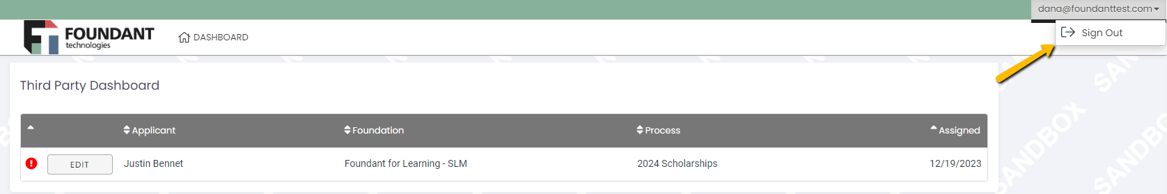 sign out button