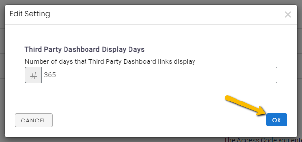 third party dashboard display days setting edit button