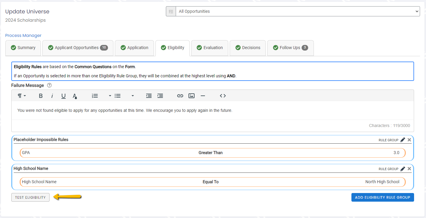 Universal Application Test Eligibility Rules Foundant Technologies