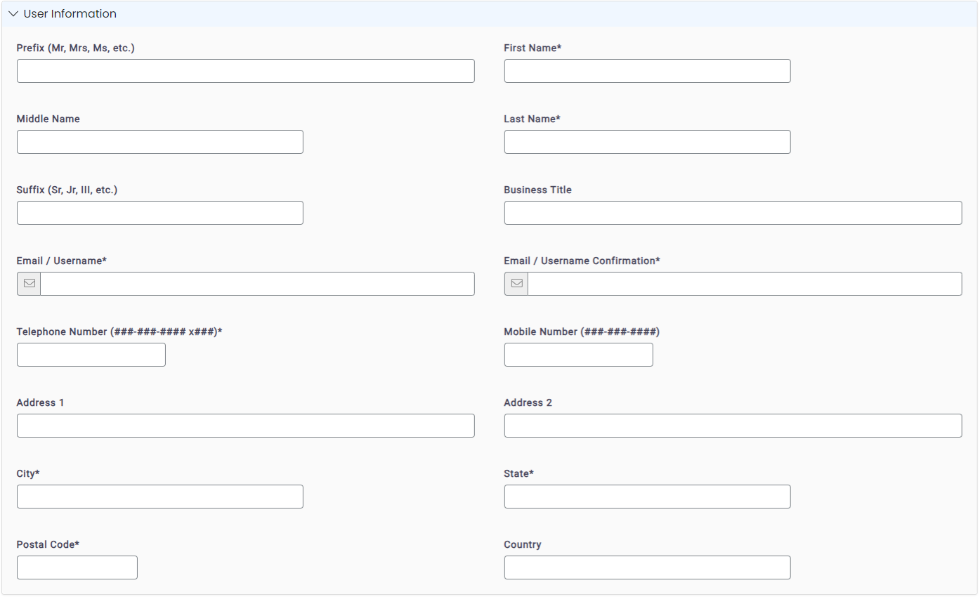user registration page