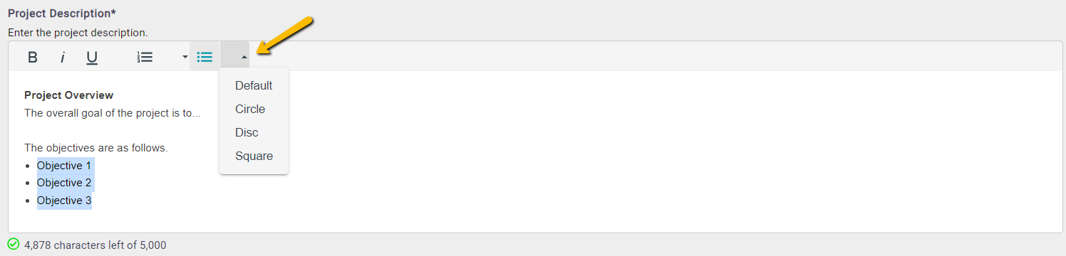 list button arrow
