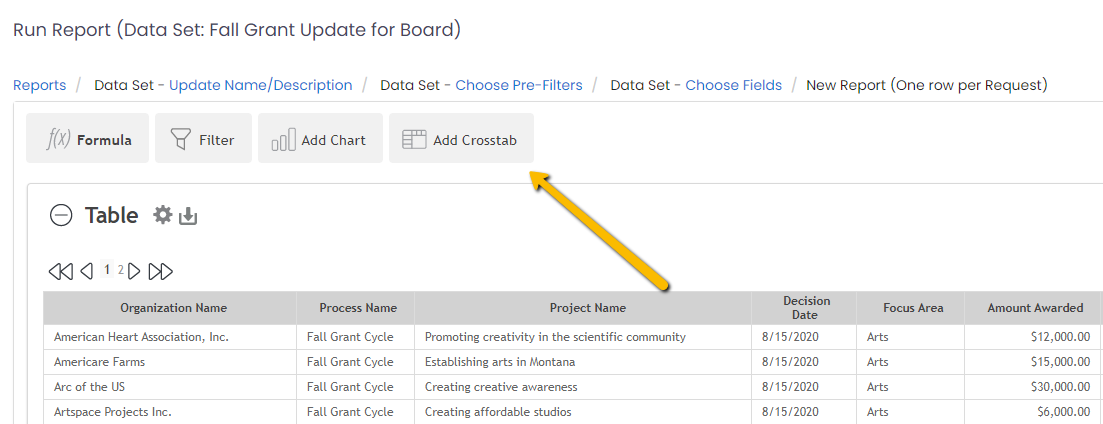 add crosstab button