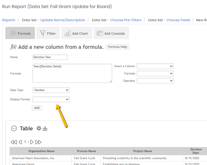 display format selection