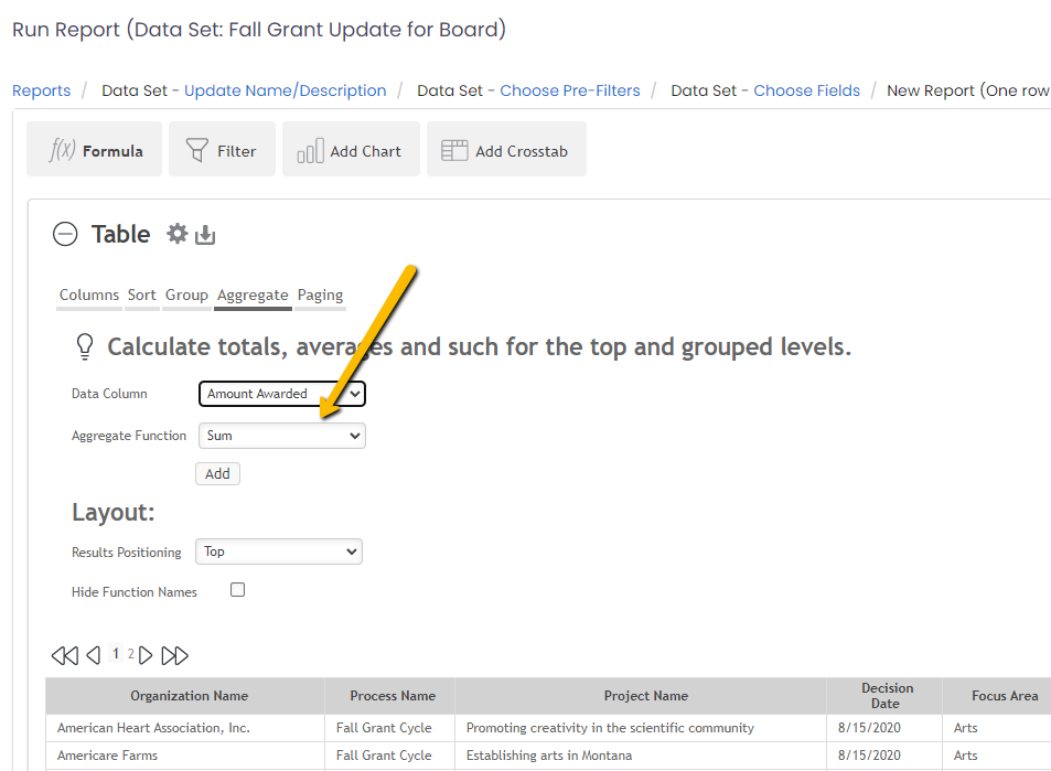 aggregate function options