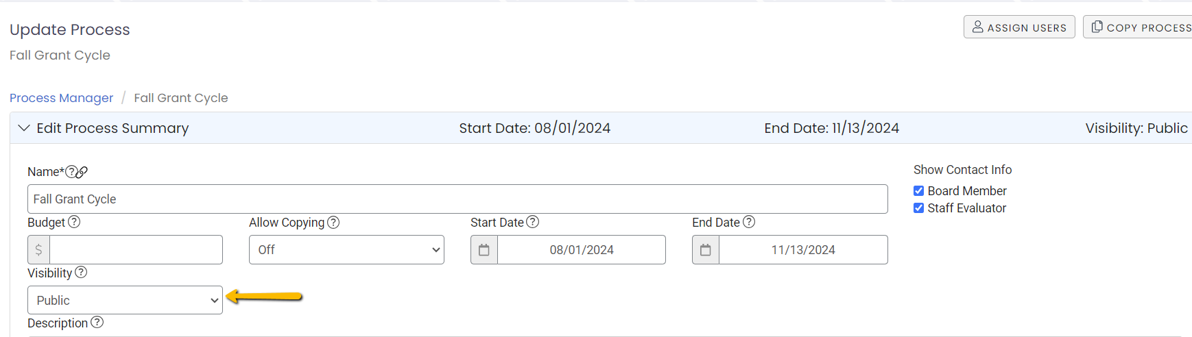 visibility drop-down