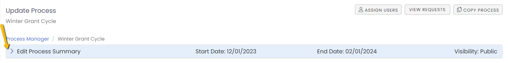 edit process summary drop-down