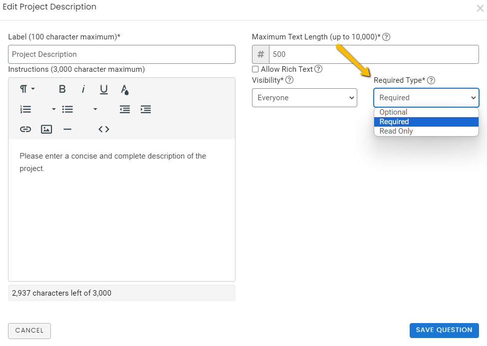 required type drop-down