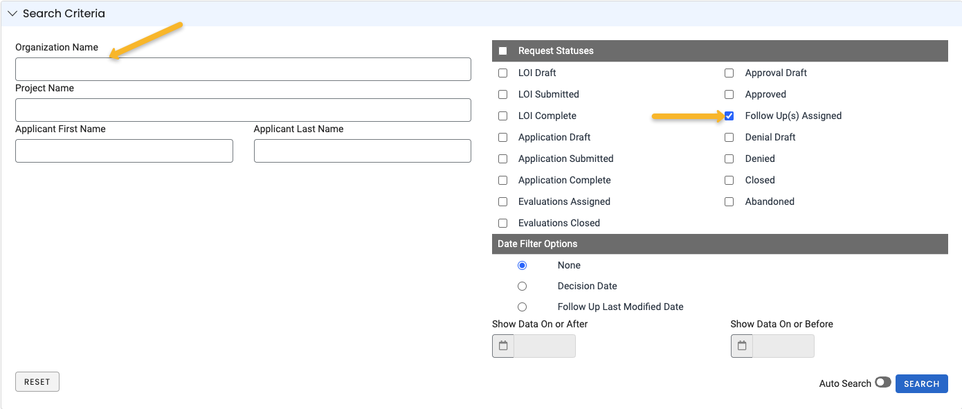 search criteria