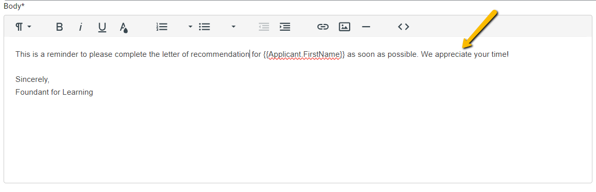 body of email