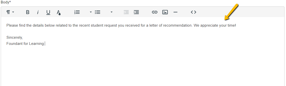 body of email