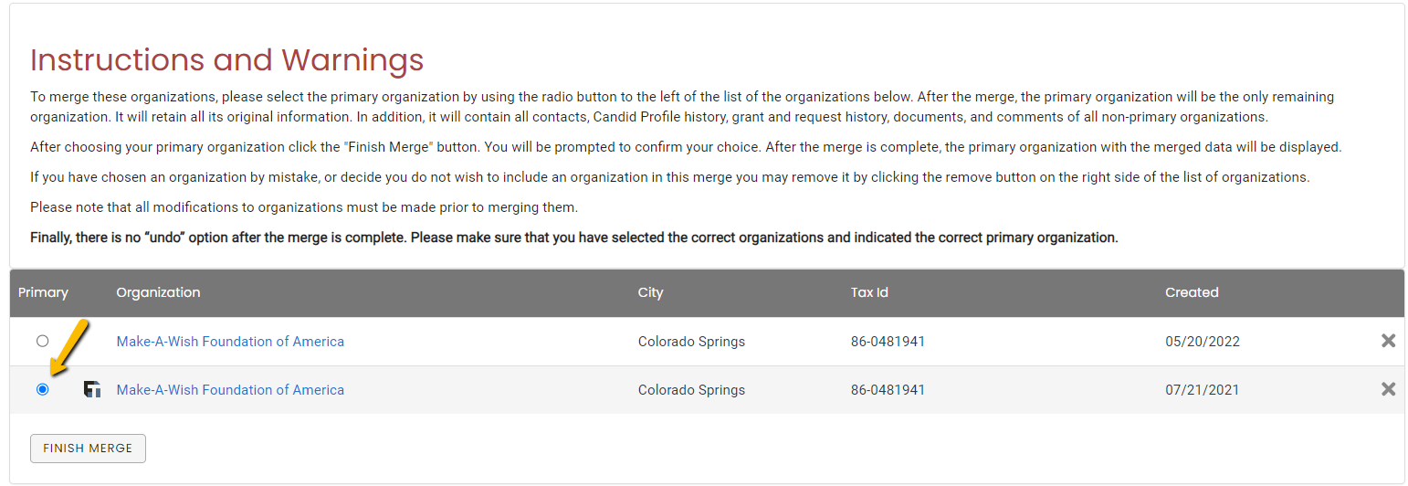 primary radio button