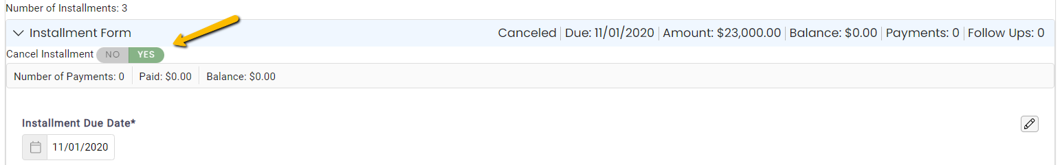 canceled installment button