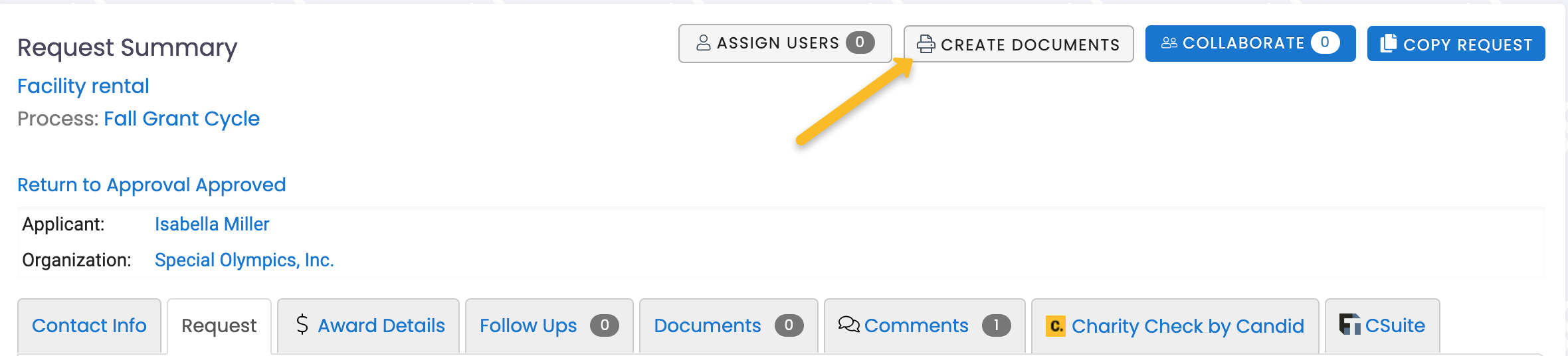 create documents button