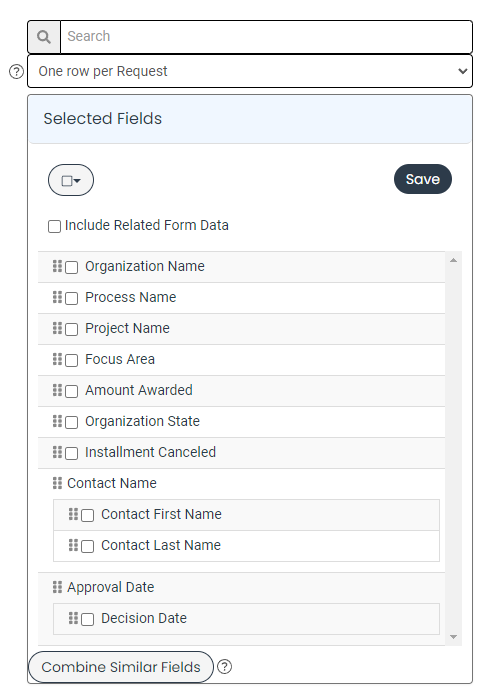 selected field list