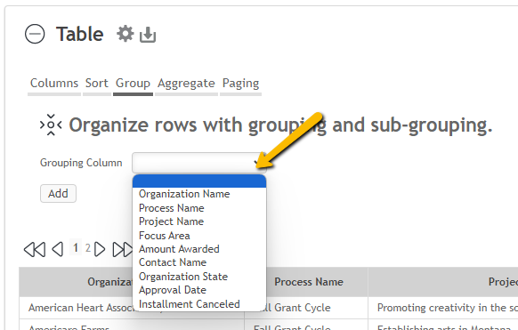 column dropdown