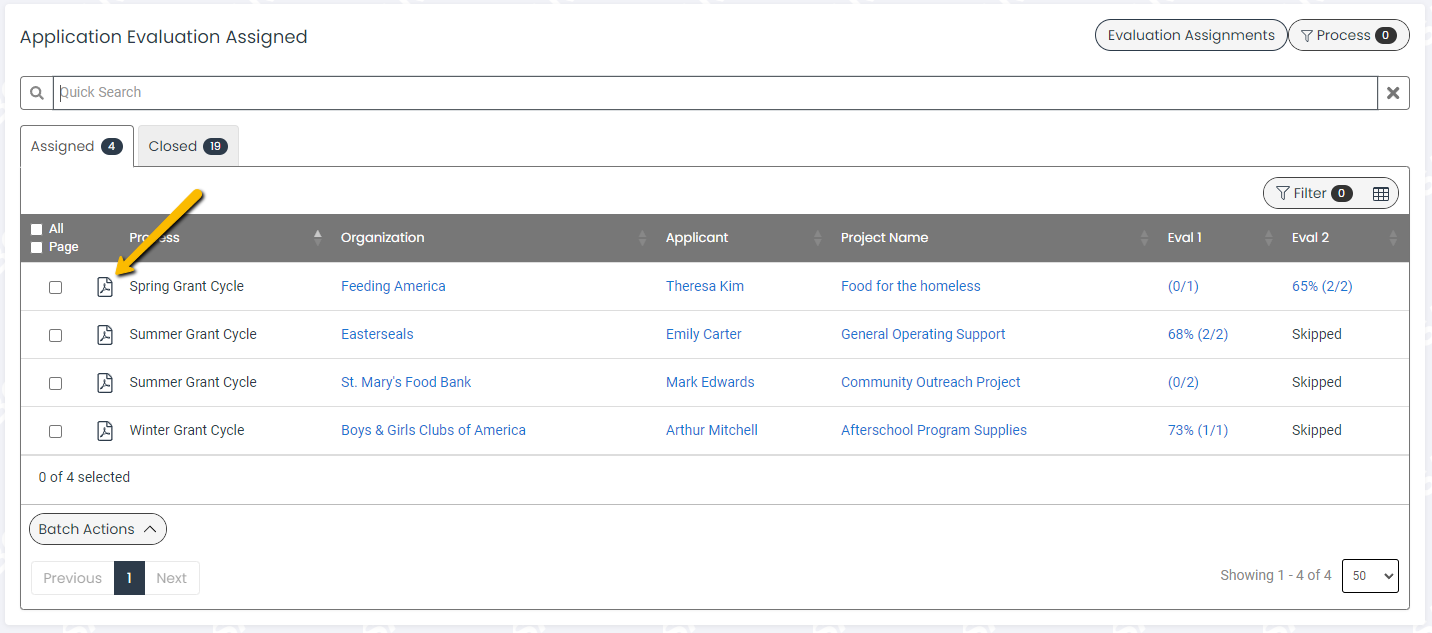 application evaluation assigned