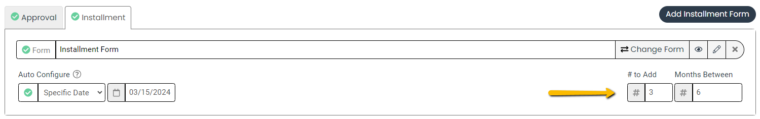 number of installments and months between fields