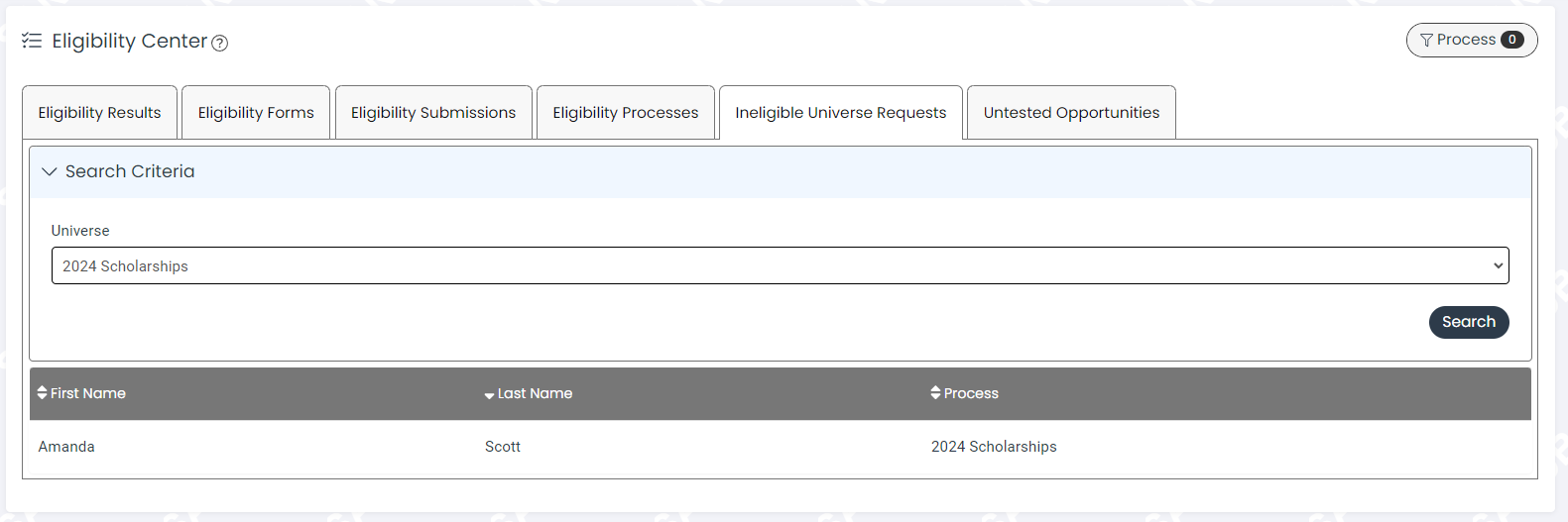 ineligible universe requests