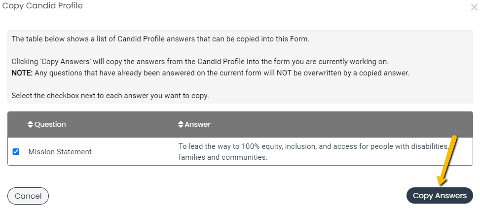 copy answers button