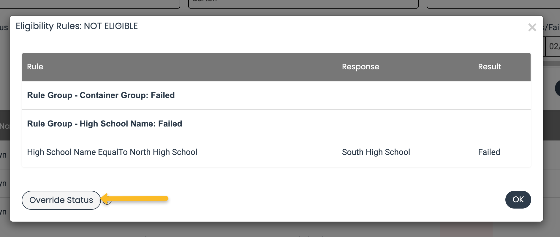 override status button