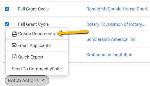 Create Documents option