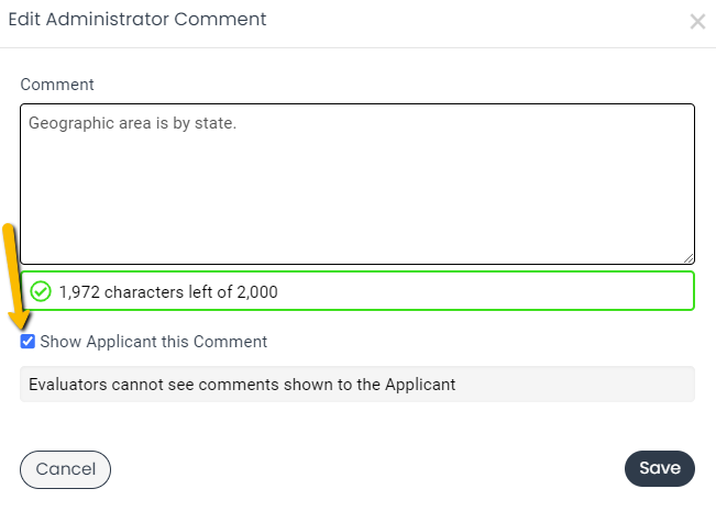 show applicant this comment checkbox