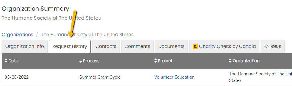 request history tab