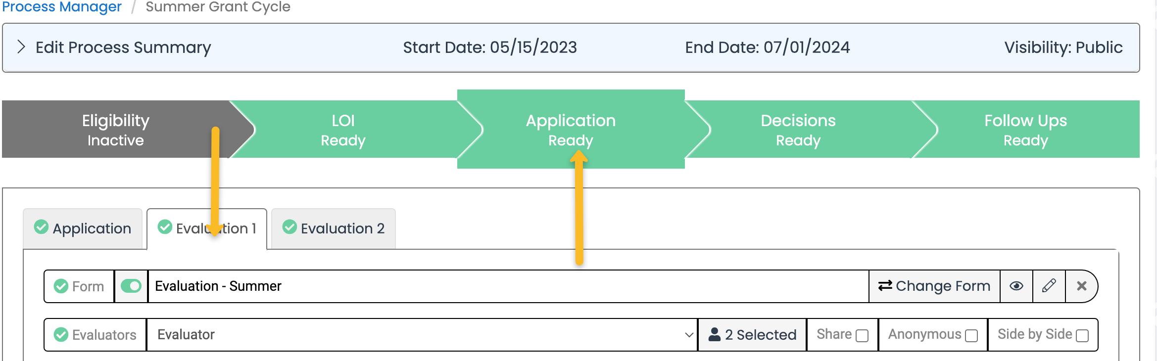 application stage and evaluation 1 stage