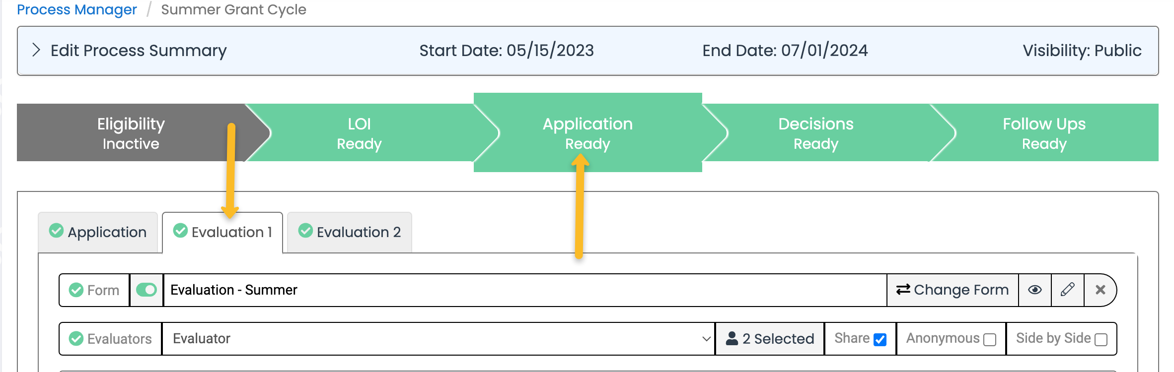application stage and evaluation 1 stage