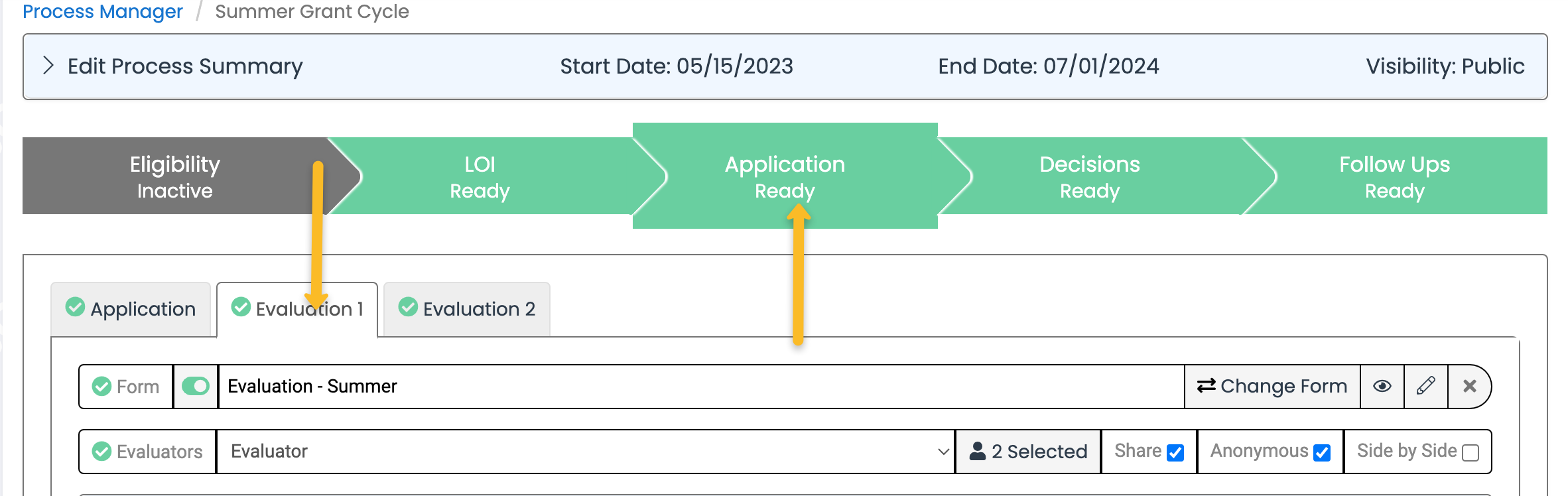 application stage and evaluation 1 stage
