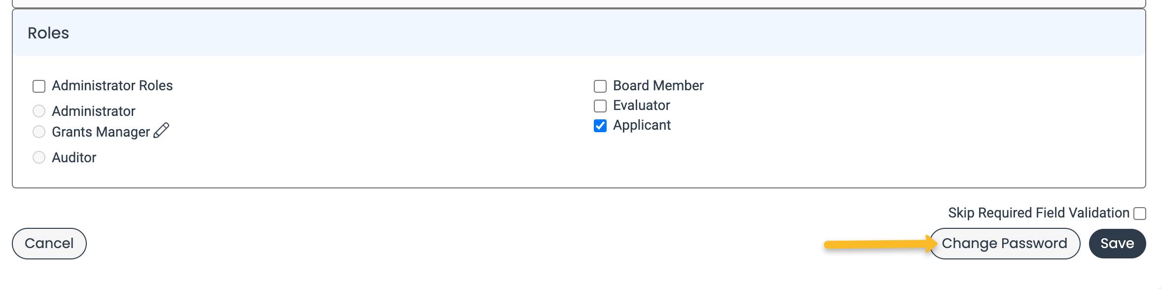 change password button