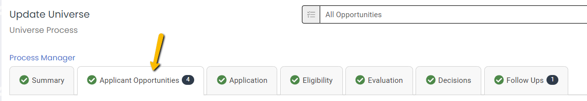 applicant opportunities tab
