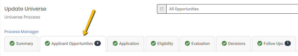 applicant opportunities tab